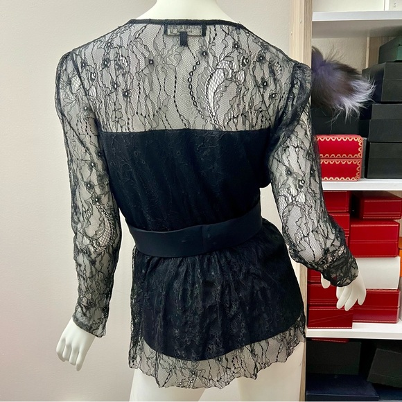 €345 CHRISTIES A PORTER Black Lace Top Blouse Size 42/S Partly Lined - Picture 5 of 6